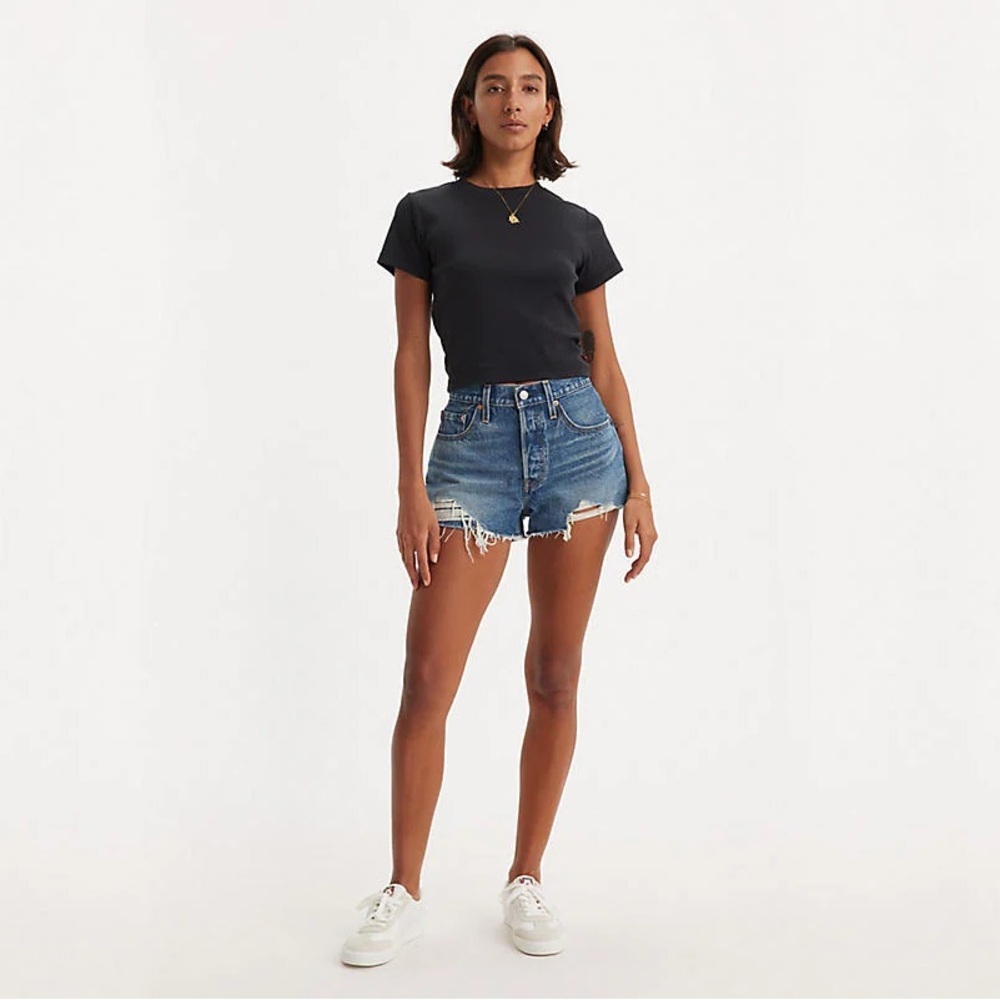 LEVI’S 501 High Rise Distressed Raw Hem Button Fly With Pockets Size 32 NEW - Picture 1 of 11